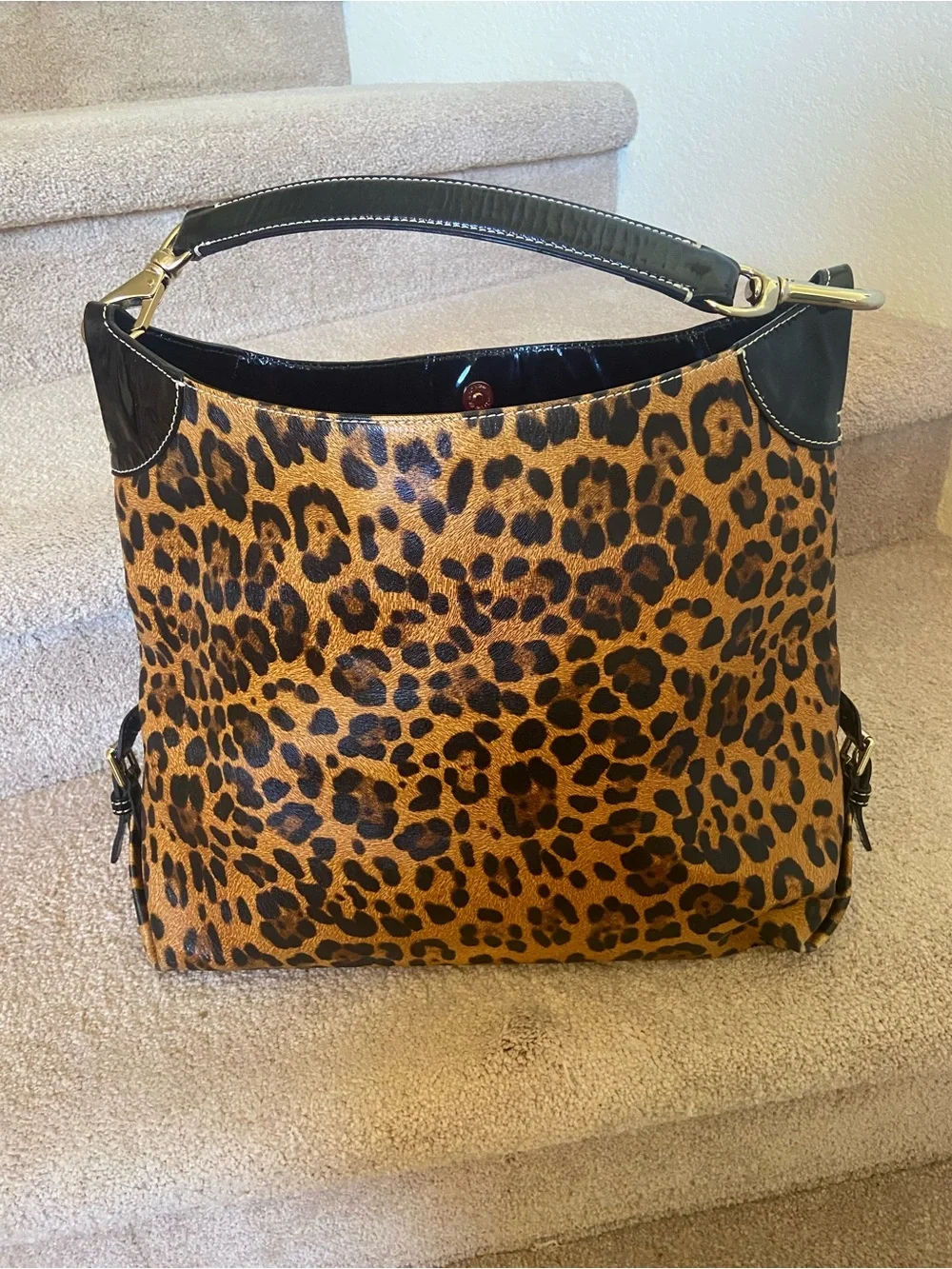 Dooney & Bourke Leopard Print Shoulder Bag in Brown and Black